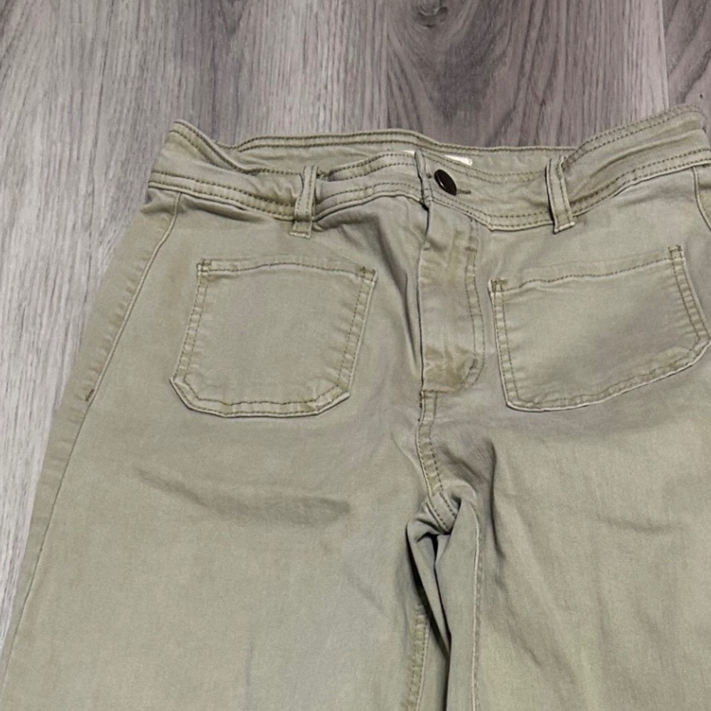 OAT New York Womens Wide Leg Utility Pants Cotton Blend 6/28 Sage Green Raw Hem